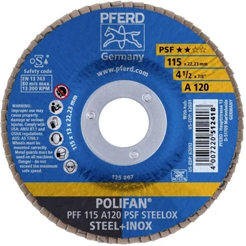 POLIFAN legyezőlapos csiszolókorong PFC 115 A120 PSF STEELOX