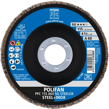 POLIFAN legyezőlapos csiszolókorong PFC 115 A60 SG STEELOX
