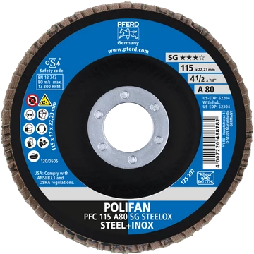 POLIFAN legyezőlapos csiszolókorong PFC 115 A80 SG STEELOX