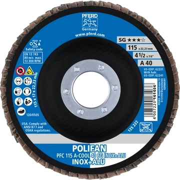 POLIFAN legyezőlapos csiszolókorong PFC 115 A-COOL 40 SG INOX+ALU