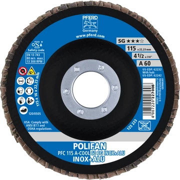 POLIFAN legyezőlapos csiszolókorong PFC 115 A-COOL 60 SG INOX+ALU