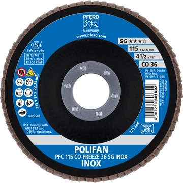 POLIFAN legyezőlapos csiszolókorong PFC 115 CO-FREEZE 36 SG INOX