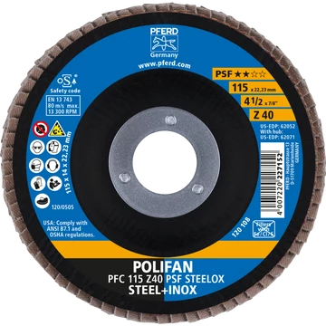 POLIFAN legyezőlapos csiszolókorong PFC 115 Z40 PSF STEELOX