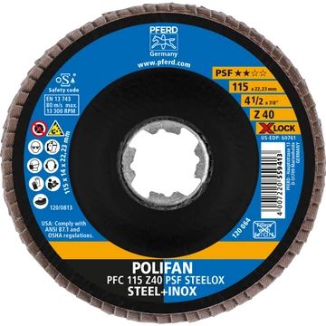 POLIFAN legyezőlapos csiszolókorong POLIFAN PFC 115 Z40 PSF STEELOX/X-LOCK