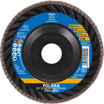 POLIFAN legyezőlapos csiszolókorong PFC 115 Z 40 PSF TRIM STEELOX