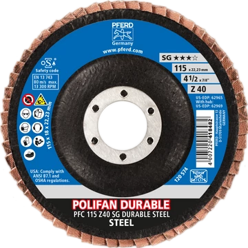 POLIFAN legyezőlapos csiszolókorong PFC 115 Z40 SG DURABLE STEEL