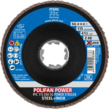 POLIFAN legyezőlapos csiszolókorong PFC 115 Z40 SG POWER STEELOX/X-LOCK