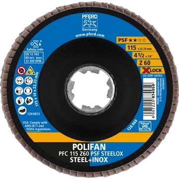 POLIFAN legyezőlapos csiszolókorong POLIFAN PFC 115 Z60 PSF STEELOX/X-LOCK