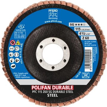 POLIFAN legyezőlapos csiszolókorong PFC 115 Z60 SG DURABLE STEEL