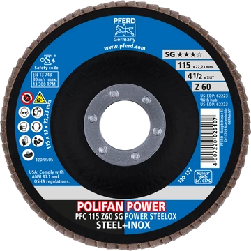 POLIFAN legyezőlapos csiszolókorong PFC 115 Z60 SG POWER STEELOX