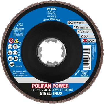 POLIFAN legyezőlapos csiszolókorong PFC 115 Z60 SG POWER STEELOX/X-LOCK