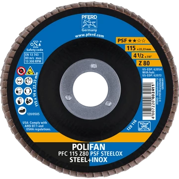 POLIFAN legyezőlapos csiszolókorong PFC 115 Z80 PSF STEELOX
