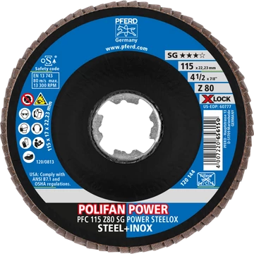 POLIFAN legyezőlapos csiszolókorong PFC 115 Z80 SG POWER STEELOX/X-LOCK