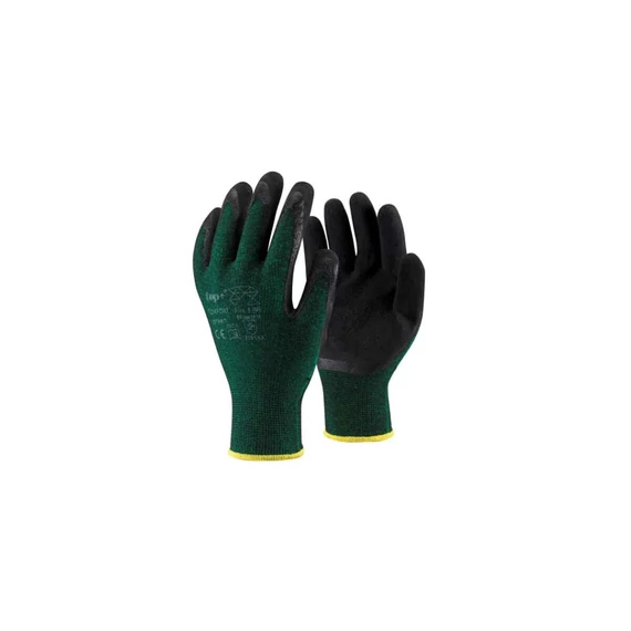 Védőkesztyű latex mártott poliészter TOP COMFORT, fekete/zöld, L