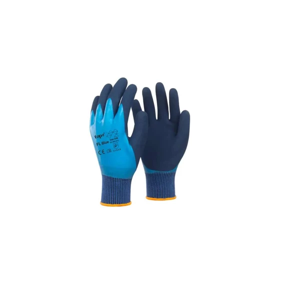 Kesztyű latex mártott poliészter gumírozott mandzsetta TOP FL, kék, 10