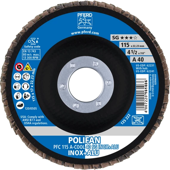 POLIFAN legyezőlapos csiszolókorong PFC 115 A-COOL 40 SG INOX+ALU