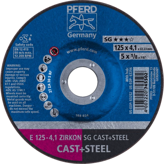 Tisztítókorong E 125-7 ZIRKON SG CAST+STEEL