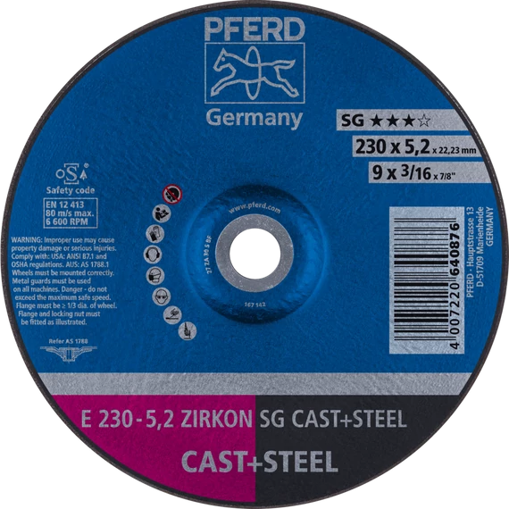 Tisztítókorong E 230-5,2 ZIRKON SG CAST+STEEL