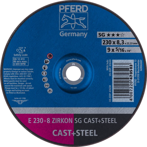 Tisztítókorong E 230-8 ZIRKON SG CAST+STEEL